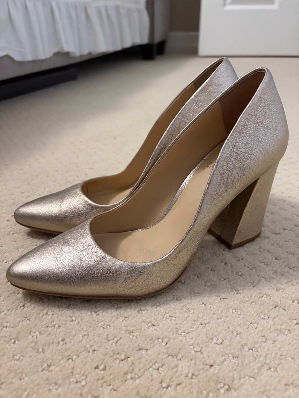Vince Camuto Metallic Champagne Pointed-Toe Block Heels